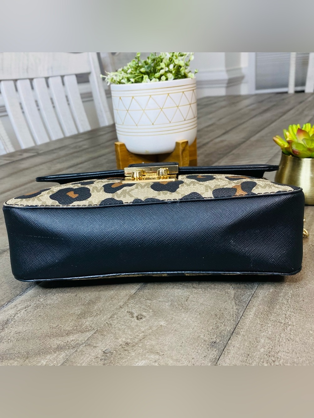 Michael Kors Brandi Medium Saffiano Leather Shoulder Bag Leopard Print MK Logo - Picture 3 of 11